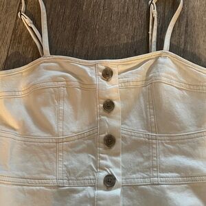 White Button-Front Spaghetti Strap Midi Dress